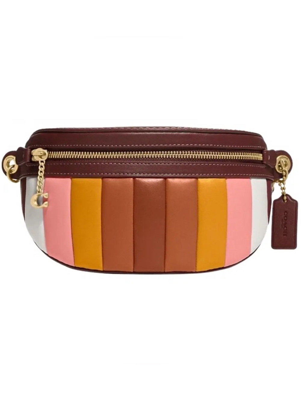 COACH Quilted Multi-Stripe Calf Leather Crossbody Belt Bag - Brown Pink Yellow